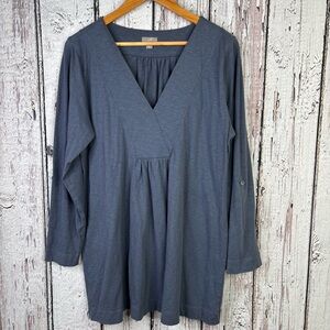 J. Jill Plus Size 1X Women’s Pullover Tunic Top Roll Tab Sleeves V-Neck‎ Cotton